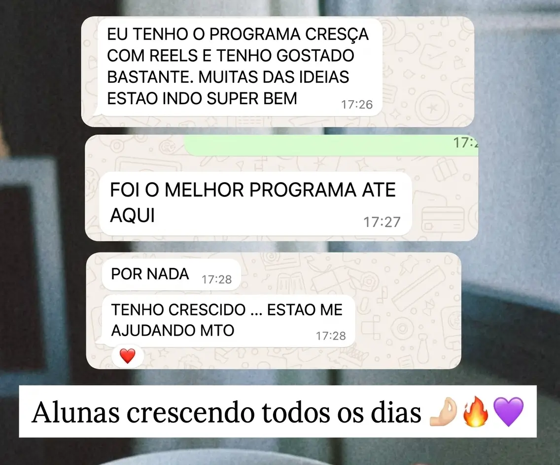 Depoimento 9 de cliente do Cresça com Reels