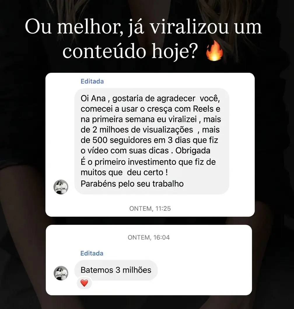 Depoimento 20 de cliente do Cresça com Reels