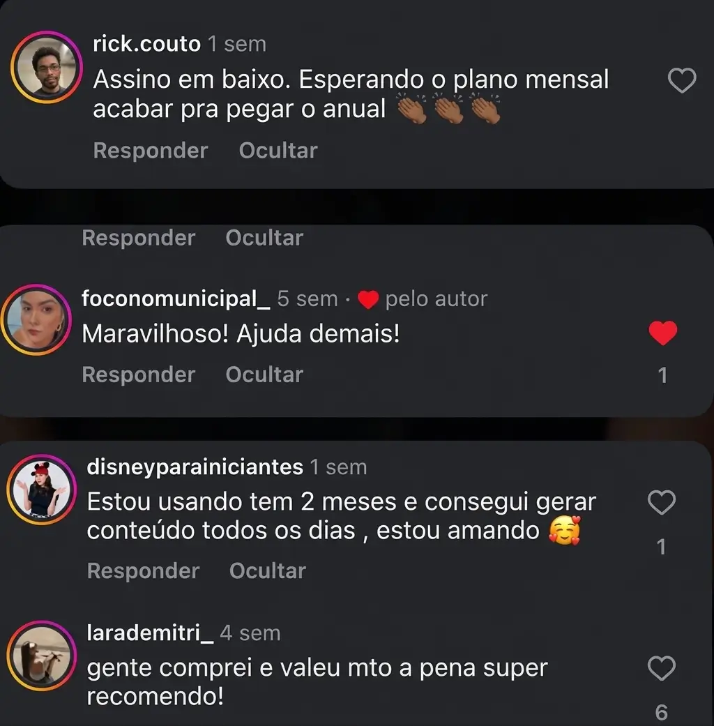 Depoimento 25 de cliente do Cresça com Reels