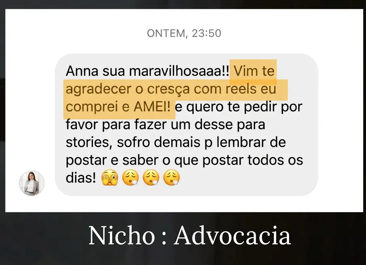 Depoimento 27 de cliente do Cresça com Reels