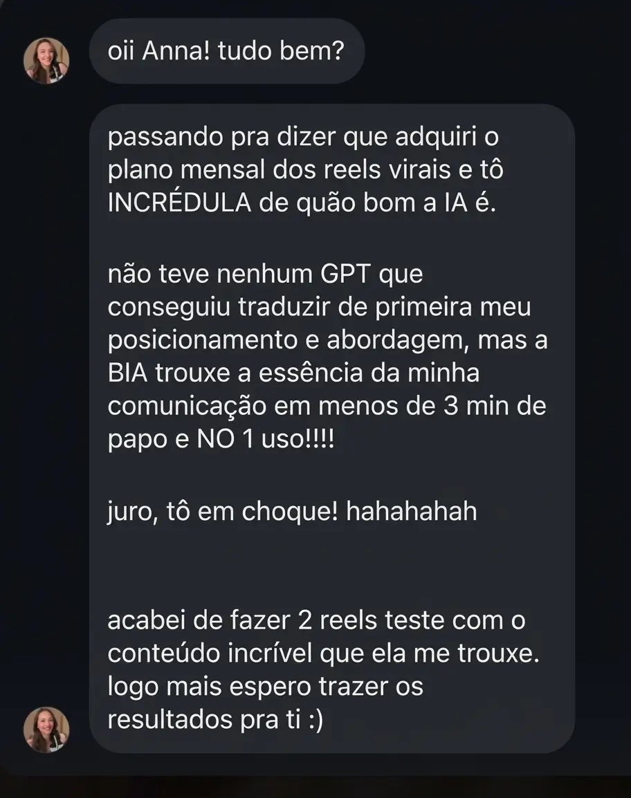 Depoimento 28 de cliente do Cresça com Reels
