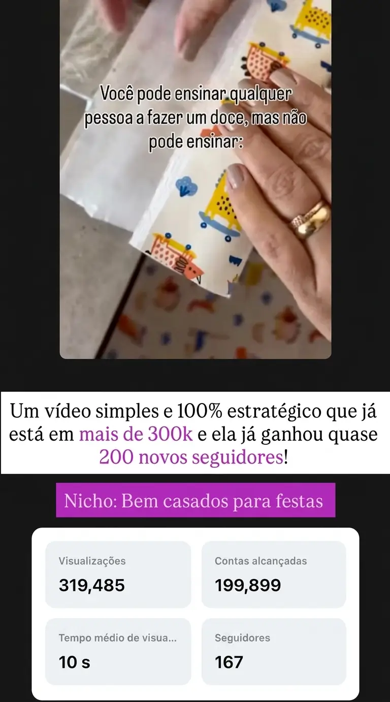 Depoimento 41 de cliente do Cresça com Reels