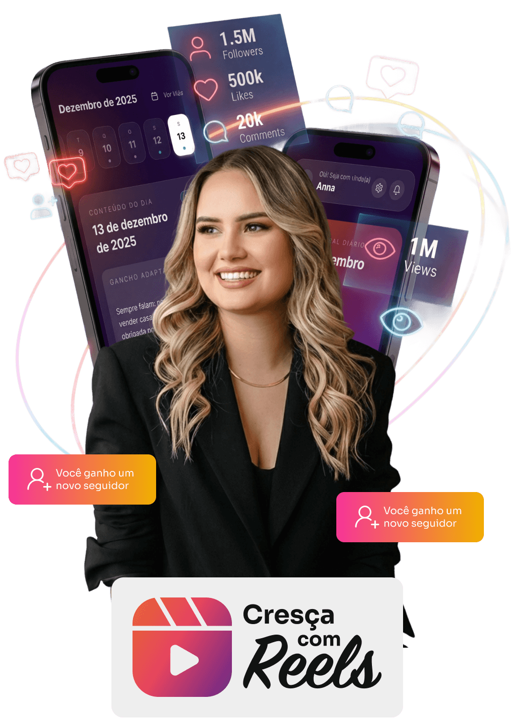 Criadora de conteúdo usando a plataforma Cresça com Reels