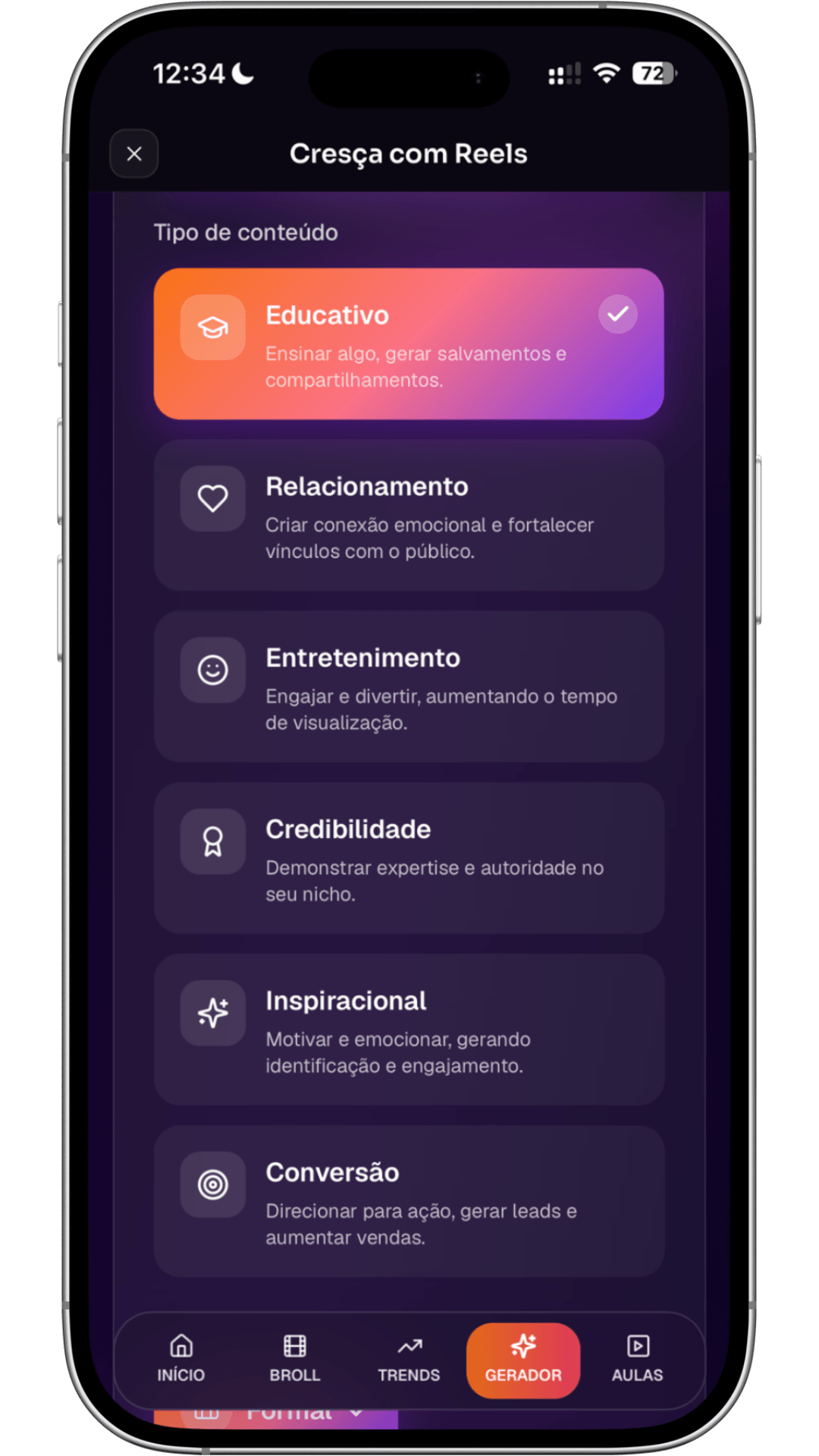 Gerador de conteúdo no celular